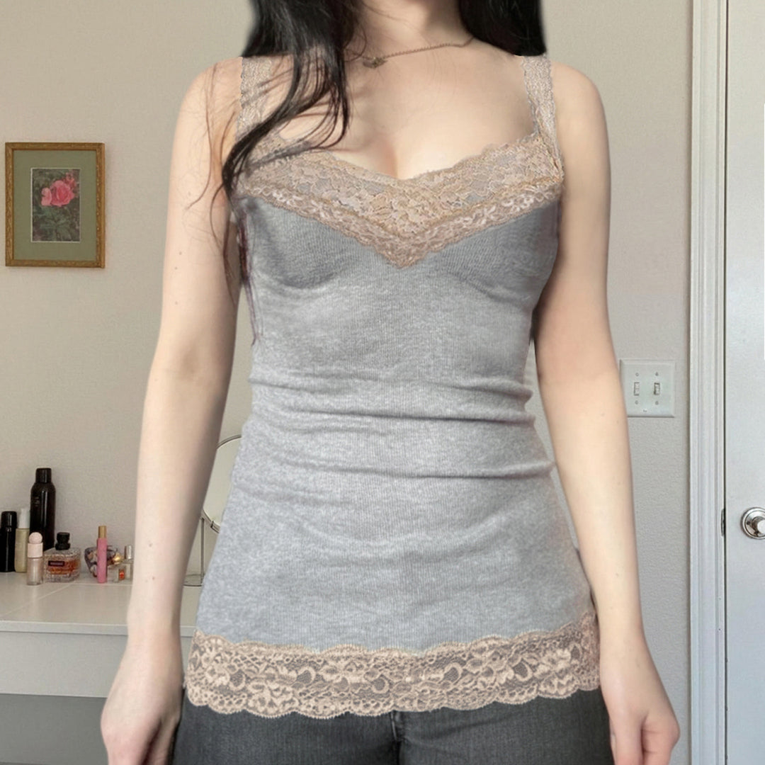 Damen Spaghettiträger-Shirt mit Spitzenverzierungen Drune