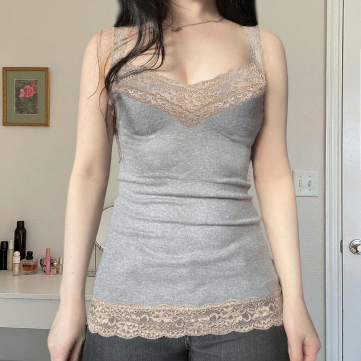 Damen Spaghettiträger-Shirt mit Spitzenverzierungen Drune