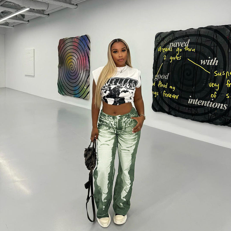 Damen modische Weitbeine-Hose mit kreativem Skelett-Design Drune