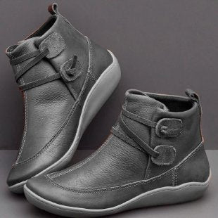 Damen Knöchelhohe Komfort-Boots aus Lederoptik mit Klettriemen und elastischer Schnürung Drune