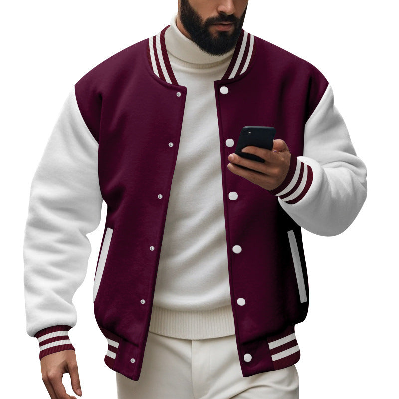 Herren Varsity-Jacke mit kontrastierenden Ärmeln und gestreiften Bündchen Drune