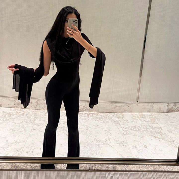 Damen Eleganter Jumpsuit mit Drapierung und weiter Beinführung Drune