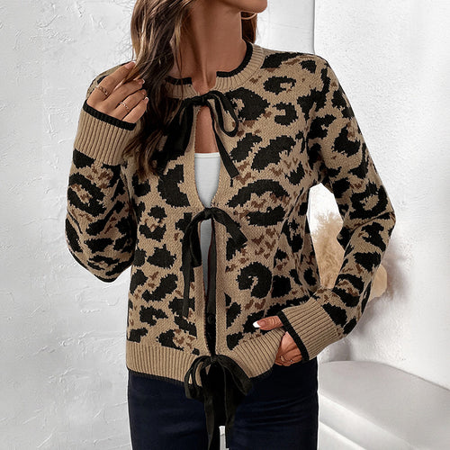 Damen Leo-Strickcardigan mit dekorativen Schleifenverschlüssen und gerippten Säumen Drune