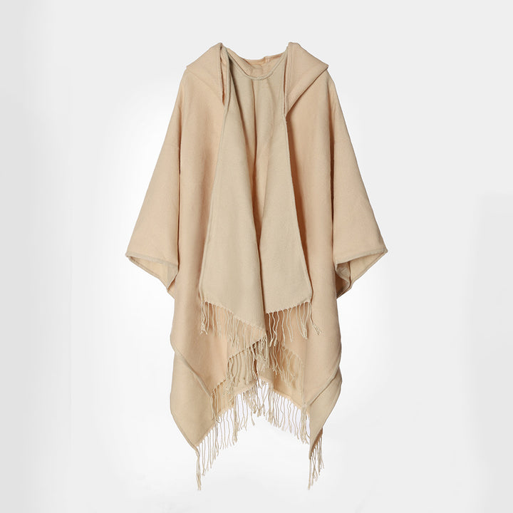 Damen Kapuzencape aus Wollmix mit Wendefunktion und Fransensaum Drune