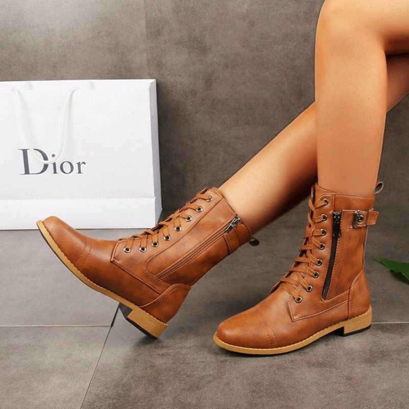 Damen Modische Schnürstiefel mit seitlichem Reißverschluss und komfortablem Innenfutter Drune