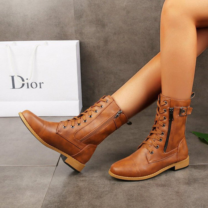 Damen Modische Schnürstiefel mit seitlichem Reißverschluss und komfortablem Innenfutter Drune