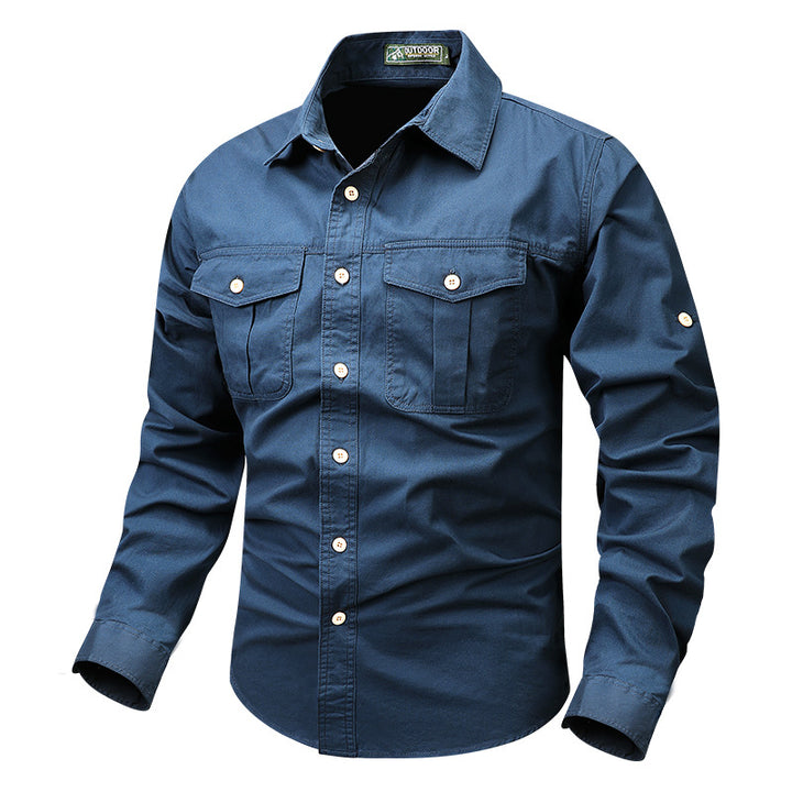 Herren nan langärmliges Baumwollmix-Arbeitshemd mit Kentkragen und Doppel-Brusttaschen Drune