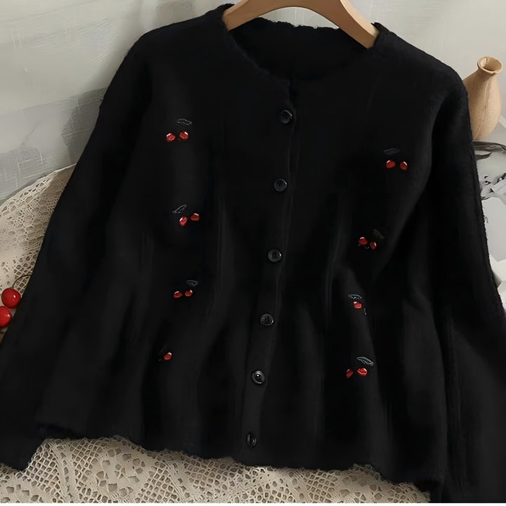 Damen Strickjacke mit floralem Motiv und Knopfverschluss Drune
