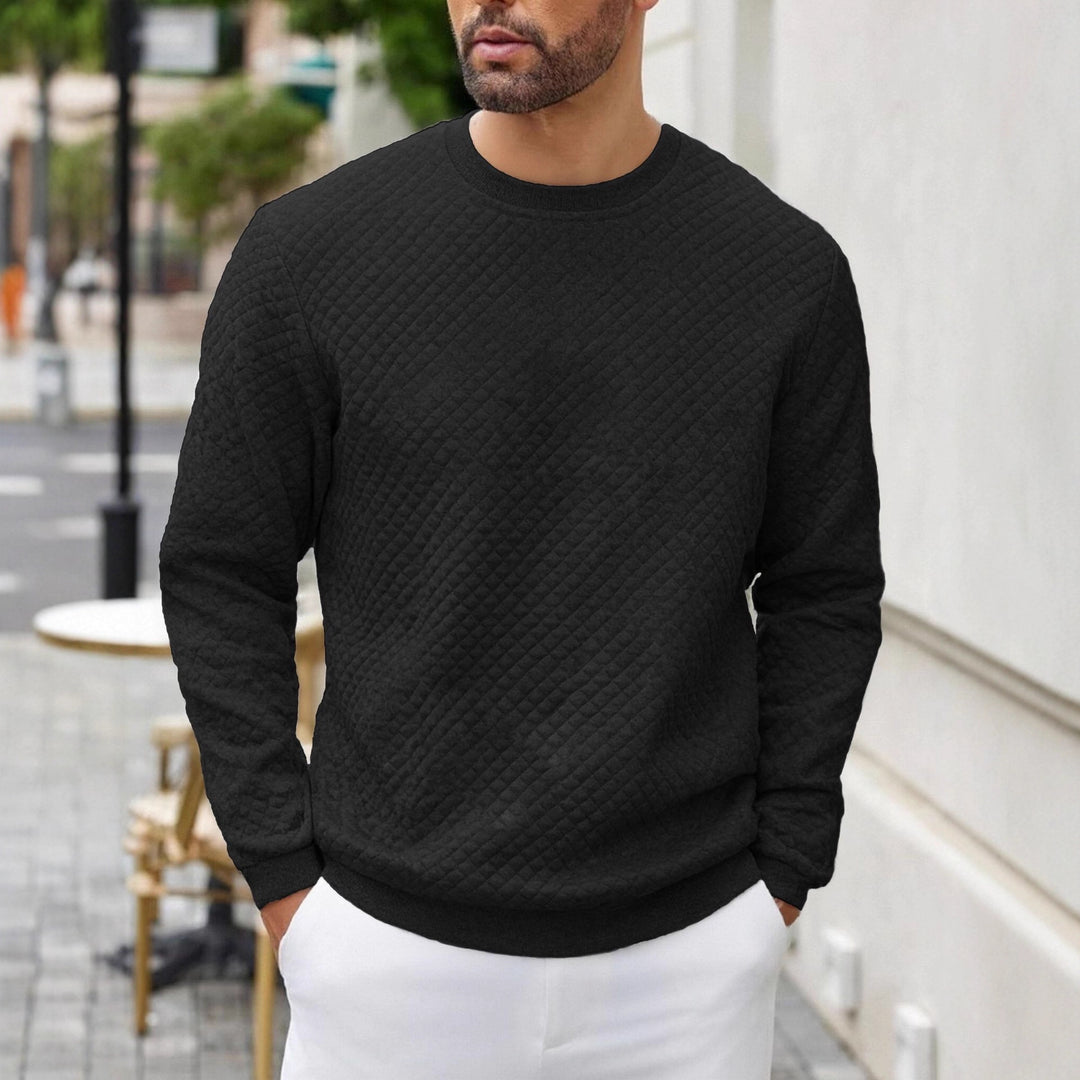 Herren gesteppter Sweatpullover mit Rautensteppung, geripptem Kragen und komfortablem Regular Fit Drune
