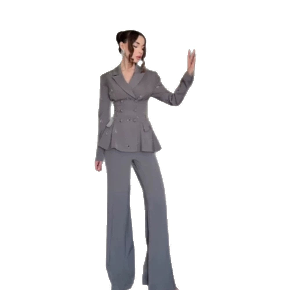 Damen taillierter Doppelreihiger Blazer mit Schößchen und Schulterpolstern Drune