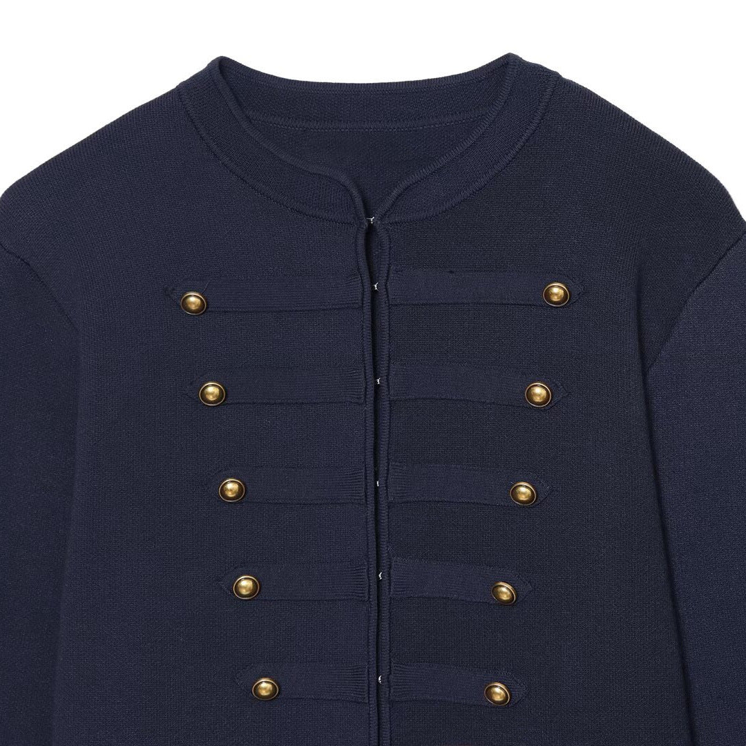 Damen Kurze strukturierte Shaket-Jacke mit Stehkragen, dekorativen Reihenknöpfen und verlängerten Manschetten Drune