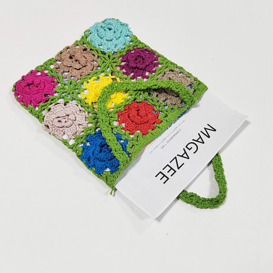 Damen gehäkelte Handtasche mit buntem Blumenmuster Drune