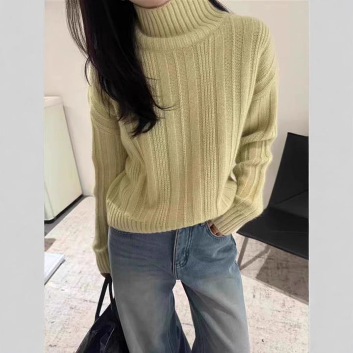 Damen lässiger Rollkragenpullover mit feinem Rippenmuster Drune