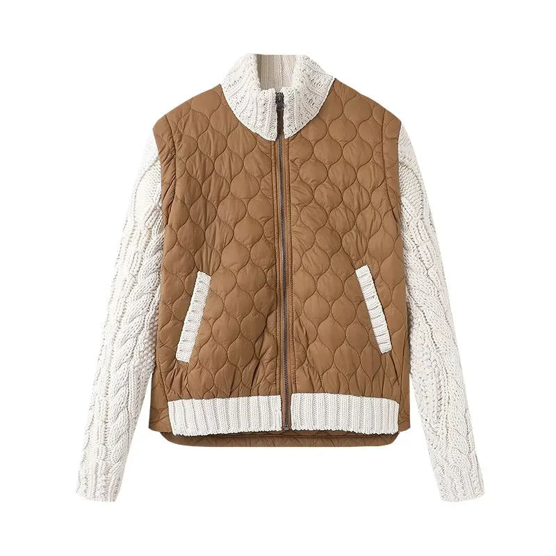 Damen nan gesteppte Hybridjacke mit Strickärmeln, Stehkragen und Pattentaschen Drune