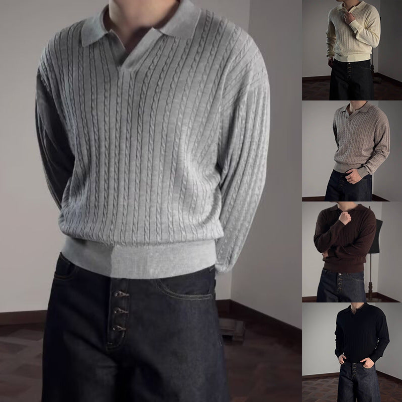 Herren Modischer Strickpullover mit V-Ausschnitt Drune