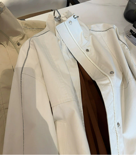 Damen Modische Übergangsjacke mit hohem Kragen und Druckknopfverschlüssen Drune