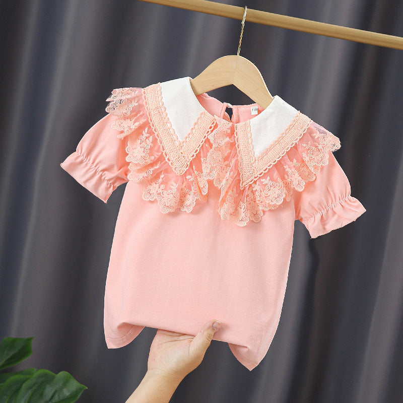 Mädchen Bluse mit Spitzenkragen und Rüschendetails Drune