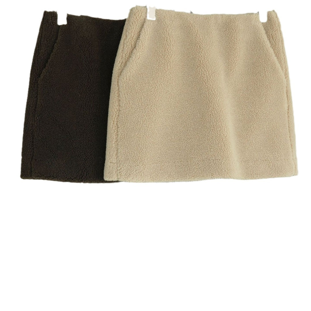 Damen Teddy‑Minirock aus Sherpa‑Fleece mit hoher Taille Drune