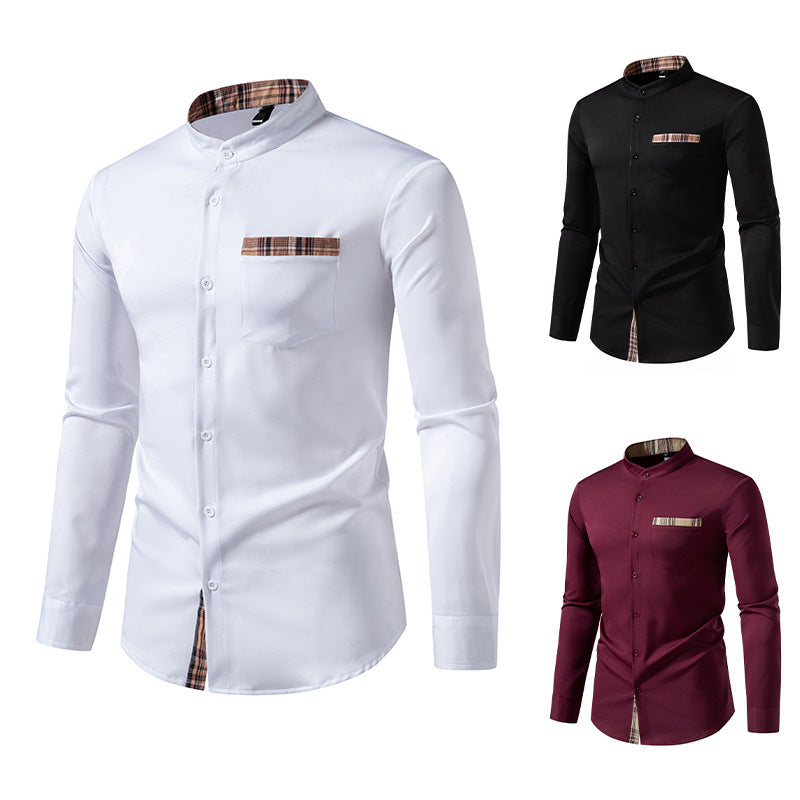 Herren elegantes Langarmhemd mit karierten Akzenten Drune