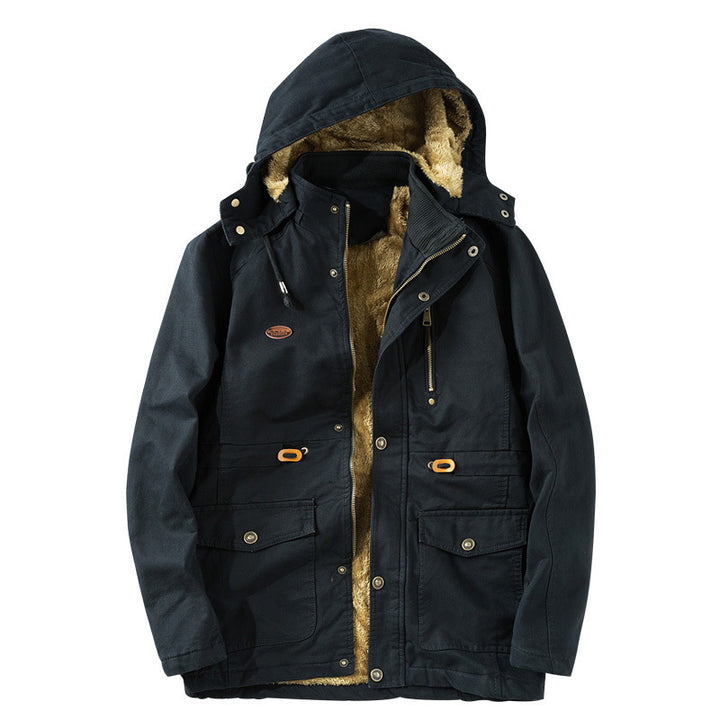 Herren Thermo-Canvasparka mit Kunstfell-Innenfutter, Kapuze und Multifunktions-Taschen Drune