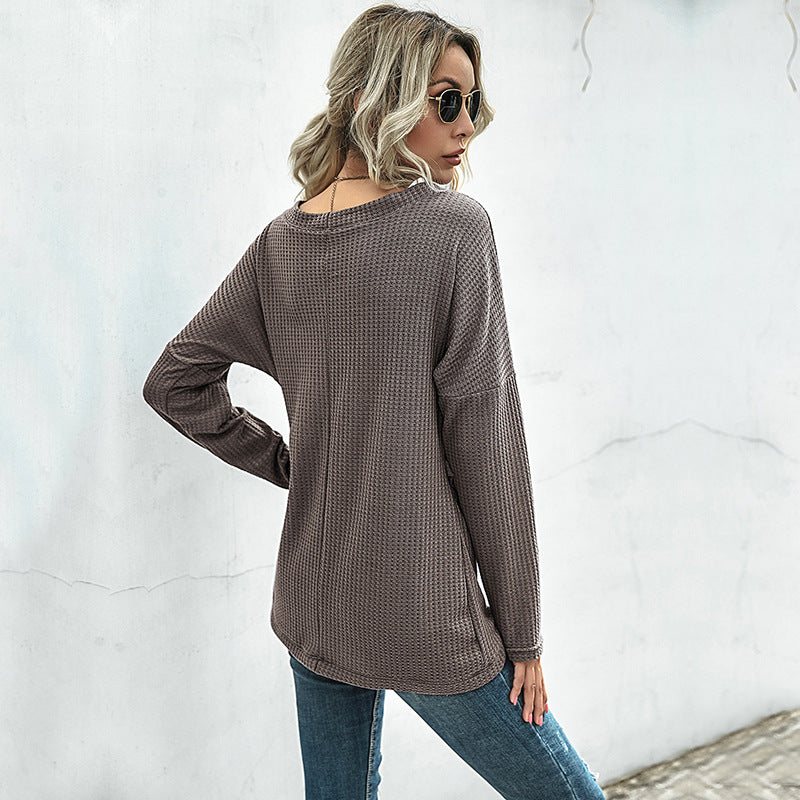 Damen Waffelstrick‑Wickelshirt mit V-Ausschnitt und langer Oversize-Ärmelpassform Drune