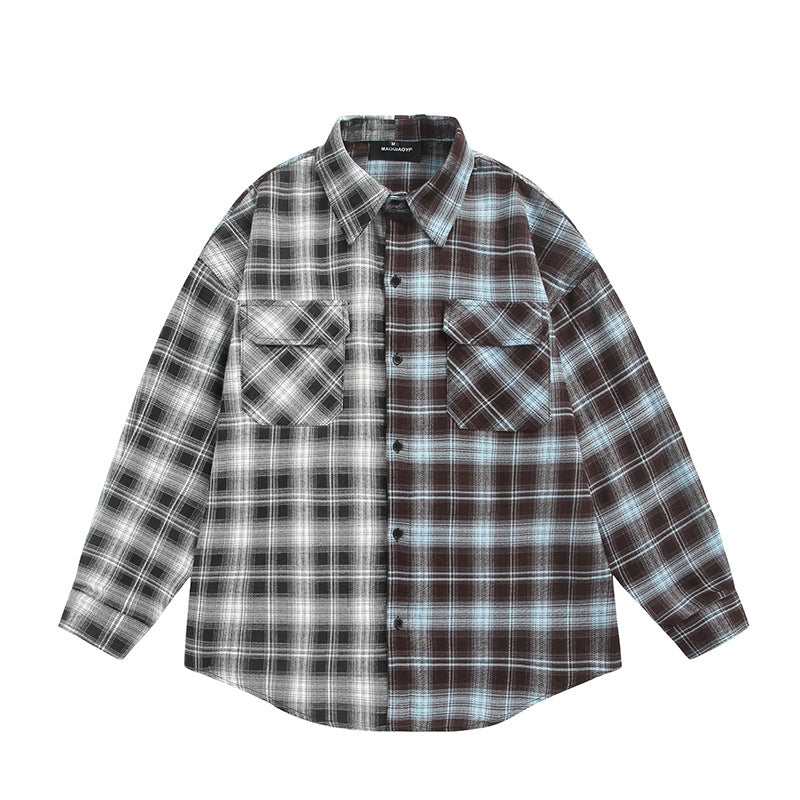 Unisex Geteiltes kariertes Overshirt im Hemdjacken‑Stil Drune