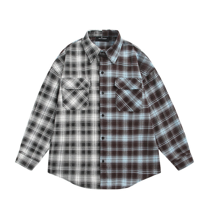 Unisex Geteiltes kariertes Overshirt im Hemdjacken‑Stil Drune