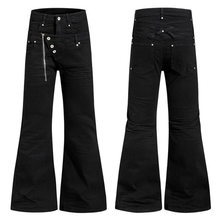 Damen Weite Schlaghose aus Denim mit asymmetrischem Reißverschluss und Knopfverschluss Drune