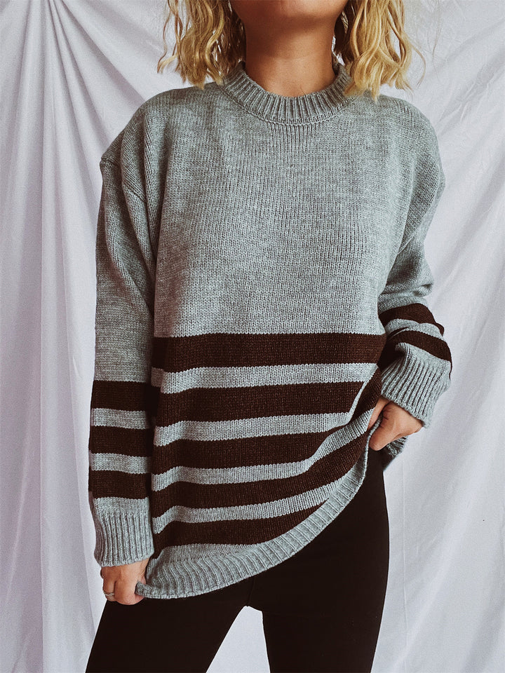 Damen lässiger Oversize-Pullover mit modernem Streifenmuster Drune