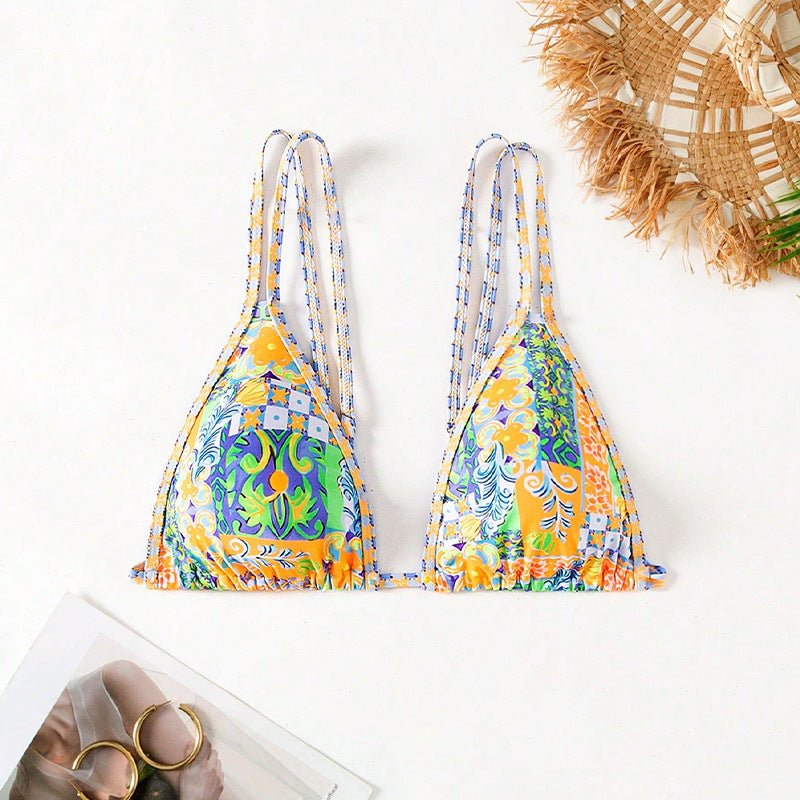 Damen Triangel-Bikini mit verspieltem Mustermix und verstellbaren Trägern Drune
