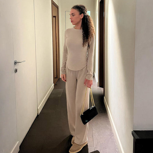 Damen nan legerer Palazzo-Loungehose mit Umschlagbund und weichem Baumwollstretch Drune
