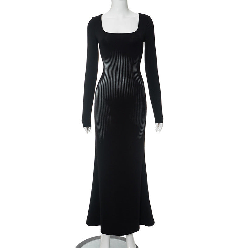 Damen Elegantes Maxikleid mit wellenförmigem Design und langen Ärmeln Drune