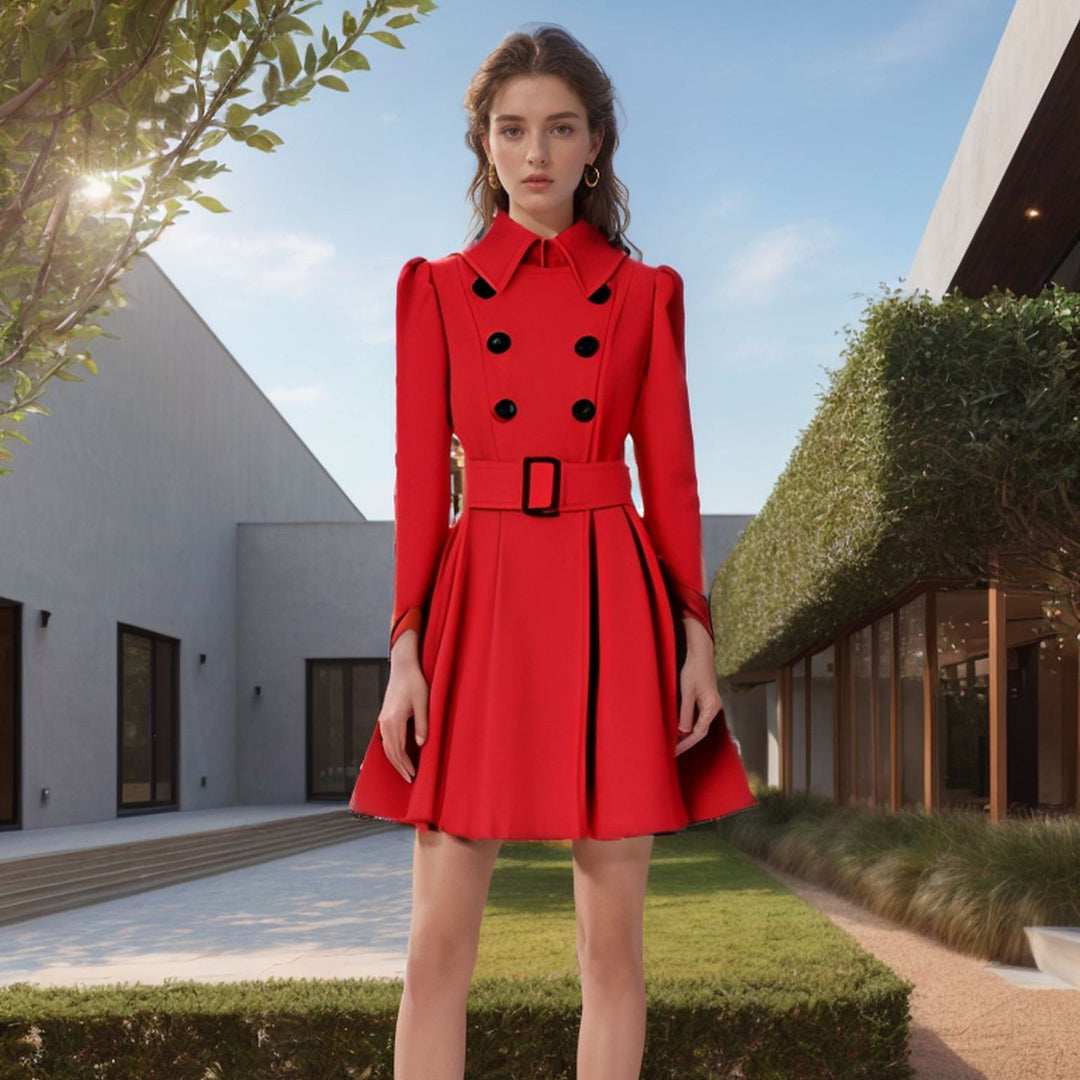 Damen eleganter Trenchcoat mit tailliertem Schnitt und dekorativen Knöpfen Drune