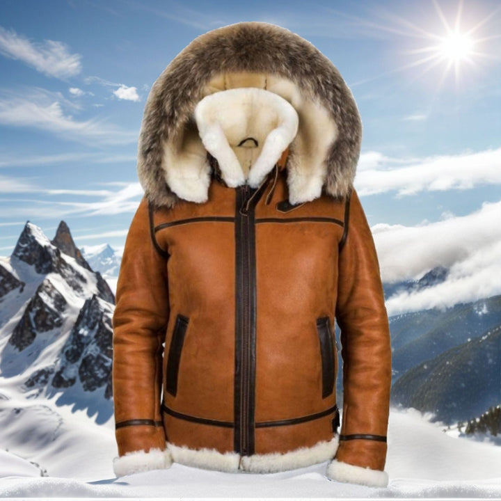 Damen Wildlederoptik Fliegerjacke mit Kunstfellkapuze und Schnallen Drune