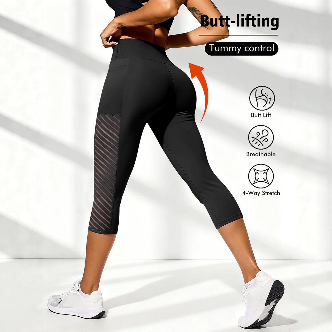 Damen Formende dreiviertel-Sportleggings mit hohem Bund, seitlichem Mesh-Einsatz und Handytasche Drune