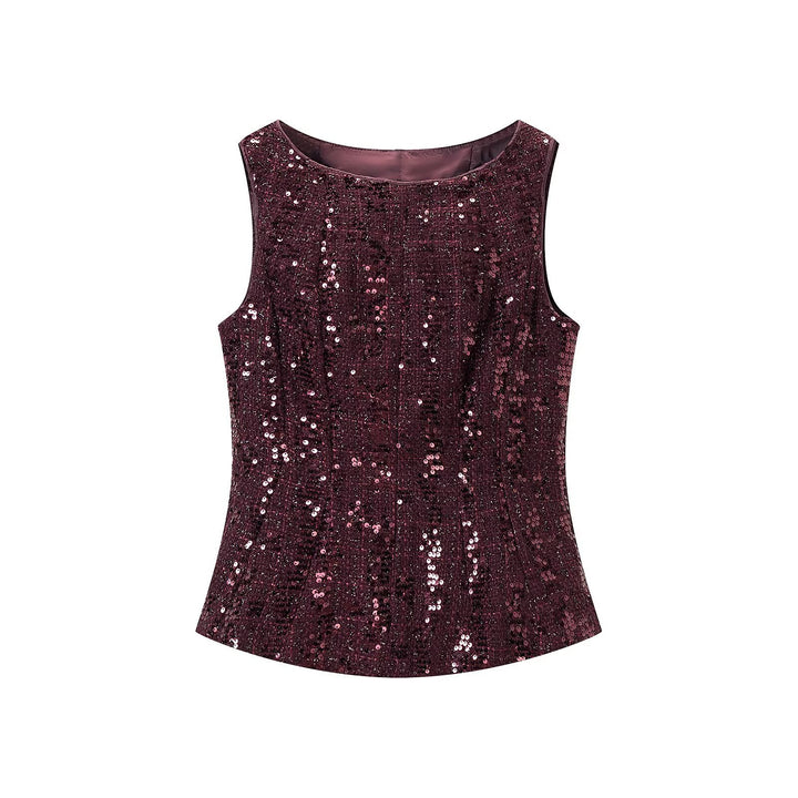 Damen Pailletten-Peplum-Top mit Rundhals und figurformender Taille Drune