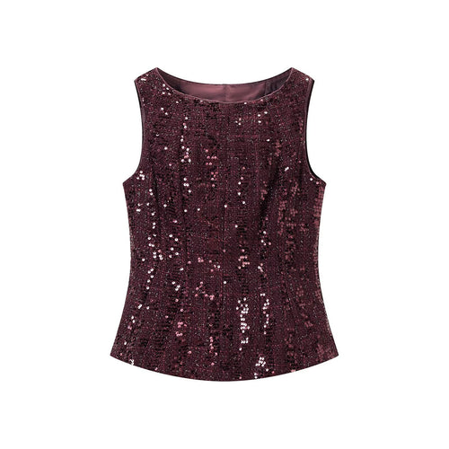 Damen Pailletten-Peplum-Top mit Rundhals und figurformender Taille Drune