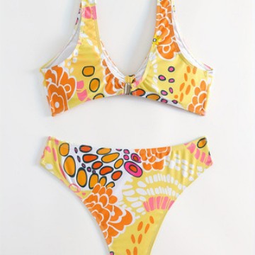 Damen Crop-Bikini mit floralem Knötchen-Design Drune