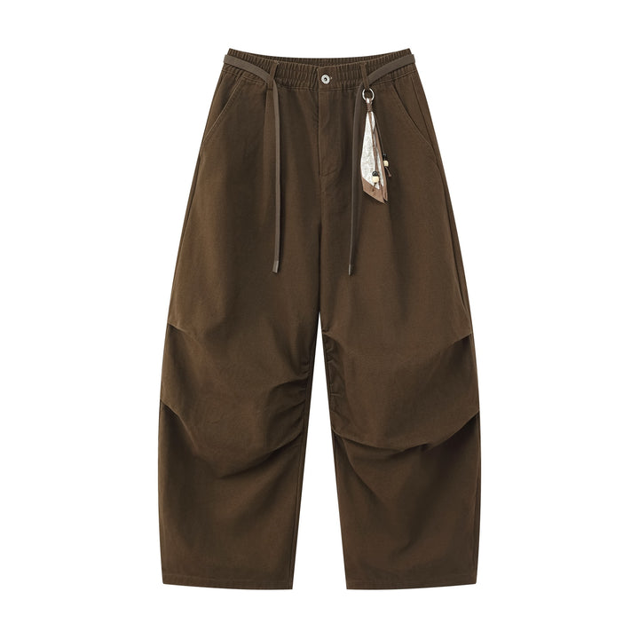 Damen Weite Culotte‑Hose mit Elastikbund, Stufenfalten und dekorativem Tuchanhänger Drune