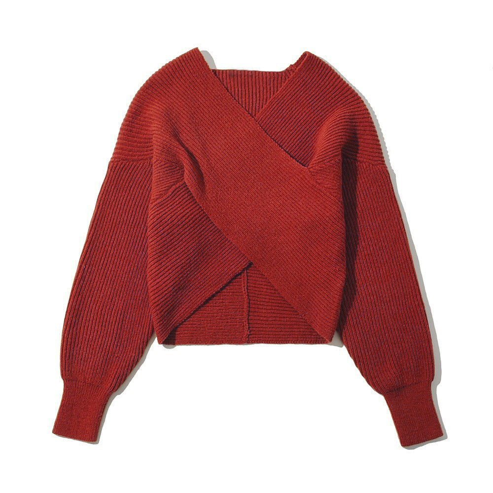 Damen stilvoller Wickelpullover mit innovativem Schnitt und breiten Ärmeln Drune