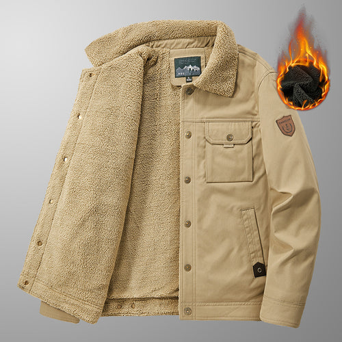 Herren Thermo-Canvasjacke mit vollem Teddyfutter und Utility-Brusttasche Drune