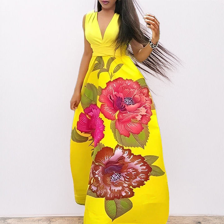 Damen Maxikleid mit elegantem V-Ausschnitt und blühendem Design Drune