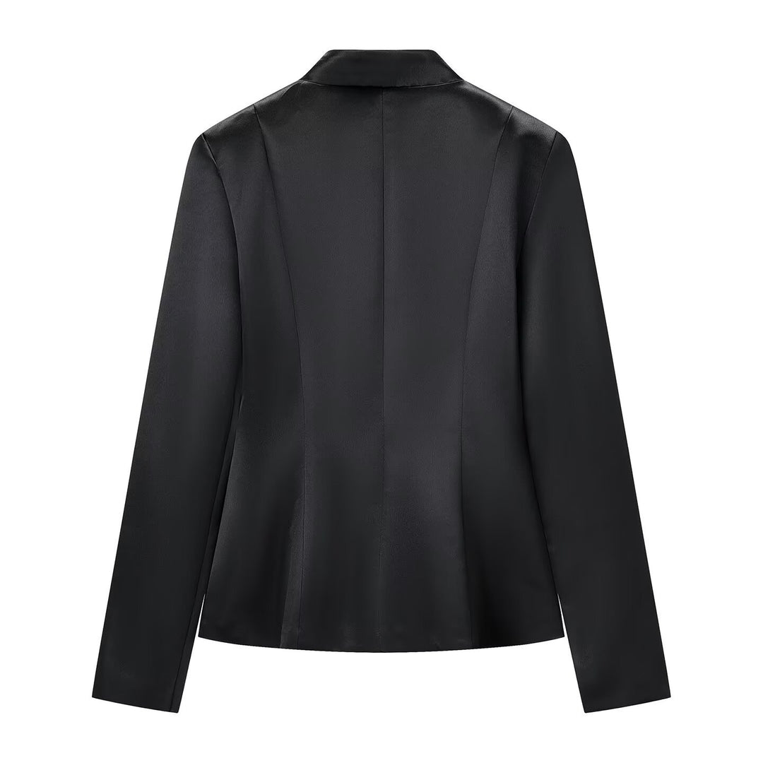 Damen Taillierter Satin-Blazer mit Mandarinkragen und dekorativen Froschverschlüssen Drune