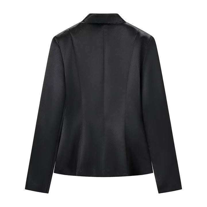 Damen Taillierter Satin-Blazer mit Mandarinkragen und dekorativen Froschverschlüssen Drune