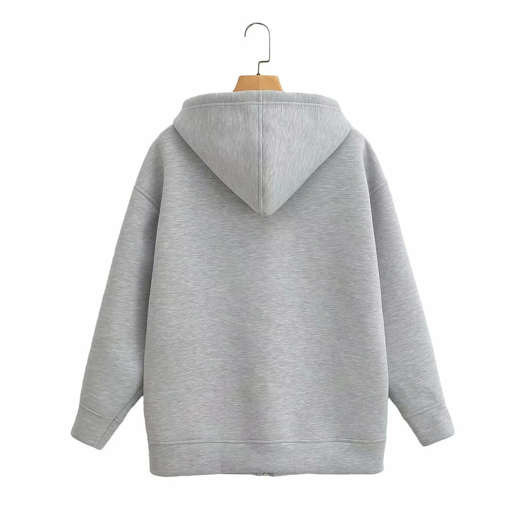 Unisex nan Oversize Kapuzenjacke mit durchgehendem Reißverschluss, Kängurutaschen und lässigem Boxy-Schnitt Drune