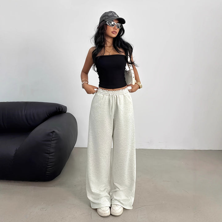 Damen Weiche Lounge-Palazzohose mit gerafftem Smokbund und Tunnelzug Drune