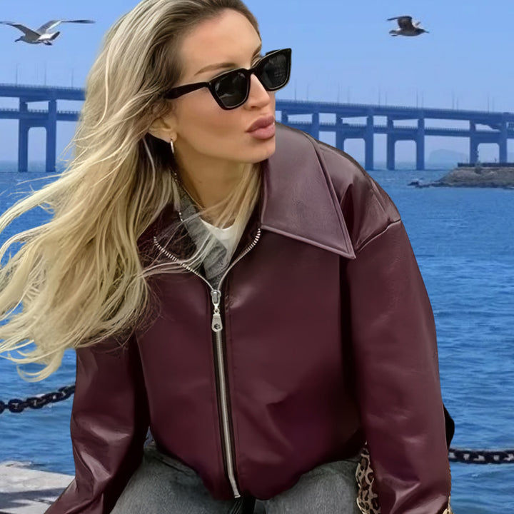 Damen moderne Bikerjacke mit glänzendem Kunstleder Drune