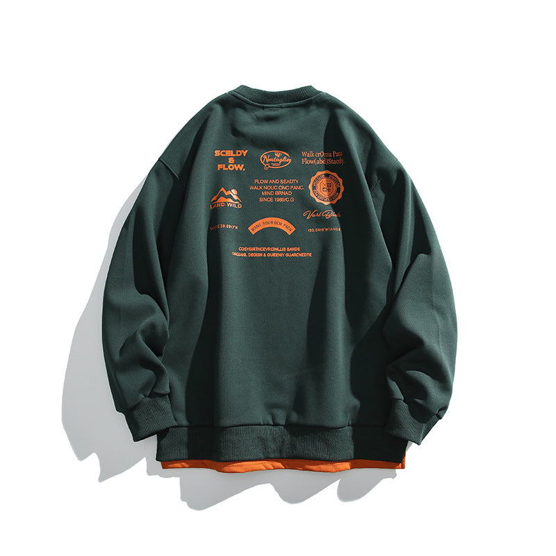 Unisex Oversize-Sweatshirt mit großflächigem Rückenprint, Lagenoptik und gerippten Bündchen Drune