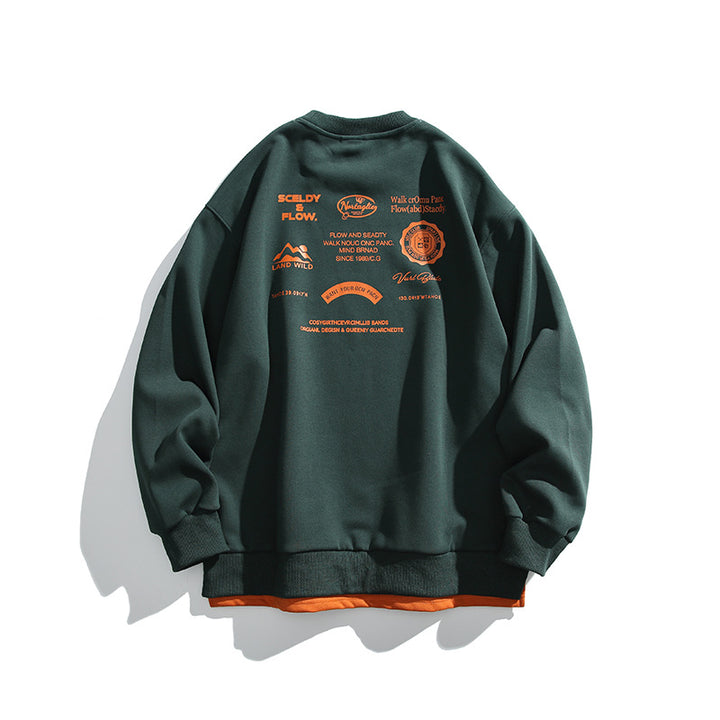 Unisex Oversize-Sweatshirt mit großflächigem Rückenprint, Lagenoptik und gerippten Bündchen Drune