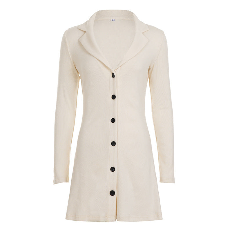 Damen Langstrick-Knopfcardigan mit Reverskragen und ausgestelltem Saum Drune